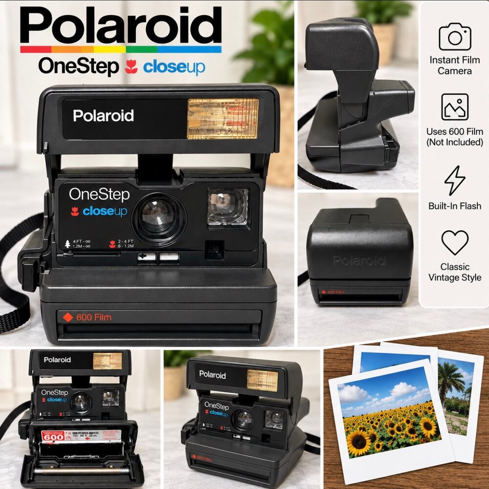 Vintage Polaroid OneStep Closeup 600 Instant Film Camera Built In Flash Untested